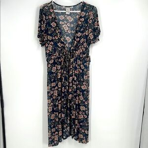 American Rag Floral Print Navy Mesh Coverup Open Dress Size XL